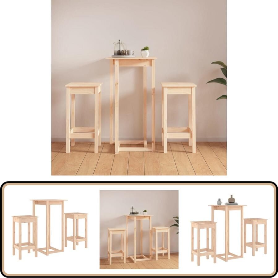 VidaXL 3-delige Barset Massief Grenenhout Houten Bartafel Barset Grenenhout Barstoelen Keukenbar Eetkamer Ontbijttafel Bistrotafels Design Meubilair