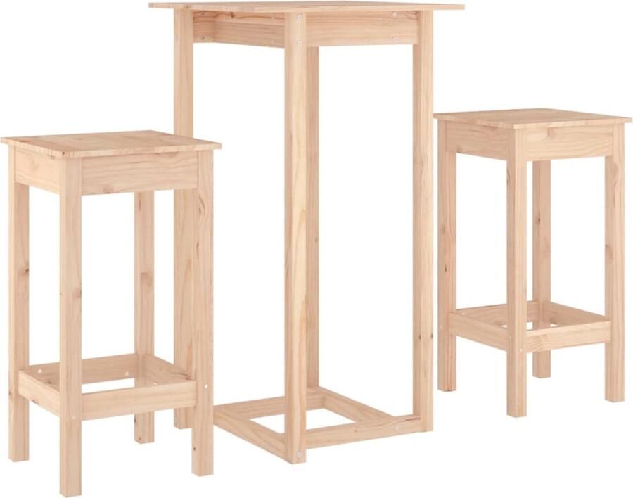 VidaXL 3-delige Barset Massief Grenenhout Houten Bartafel Barset Grenenhout Barstoelen Keukenbar Eetkamer Ontbijttafel Bistrotafels Design Meubilair - Foto 2