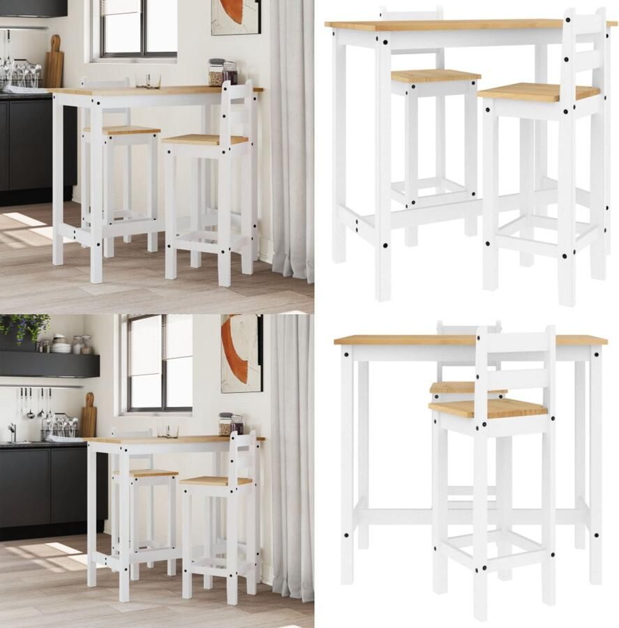 VidaXL 3-delige Barset massief grenenhout wit Barset Barsets Bistroset Tuinset