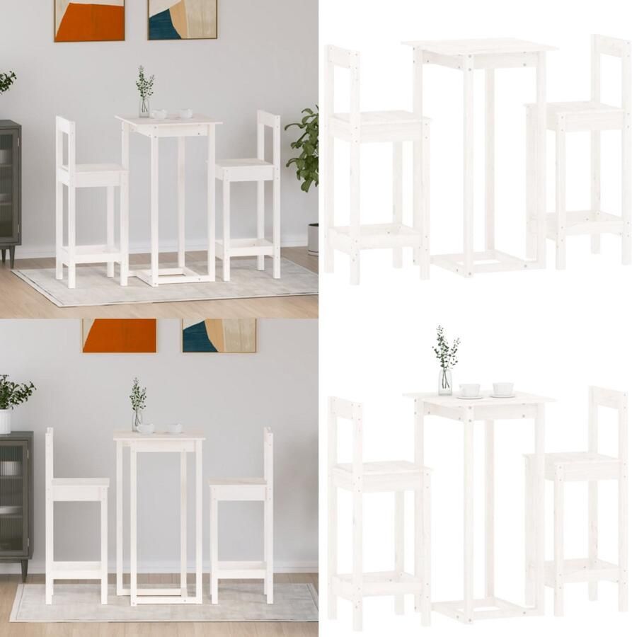 VidaXL 3-delige Barset massief grenenhout wit Barset Barsets Pubset Bistroset