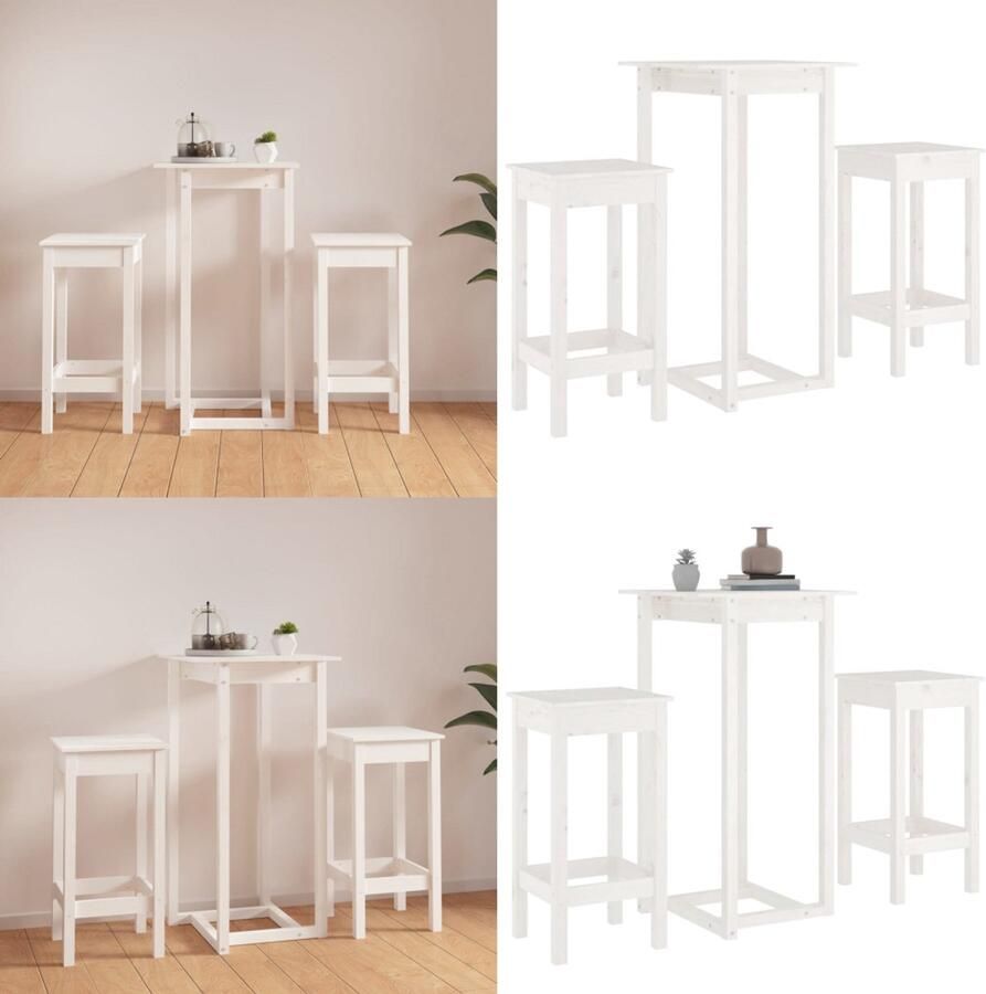 VidaXL 3-delige Barset massief grenenhout wit Barset Barsets Pubset Bistroset