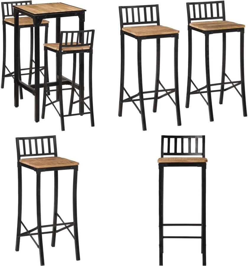 VidaXL 3-delige Barset massief ruw mangohout en metaal Barset Barsets Bar Set Bistroset