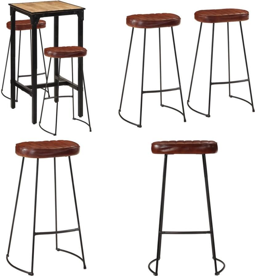 VidaXL 3-delige Barset massief ruw mangohout en metaal Barset Barsets Bar Set Bistroset