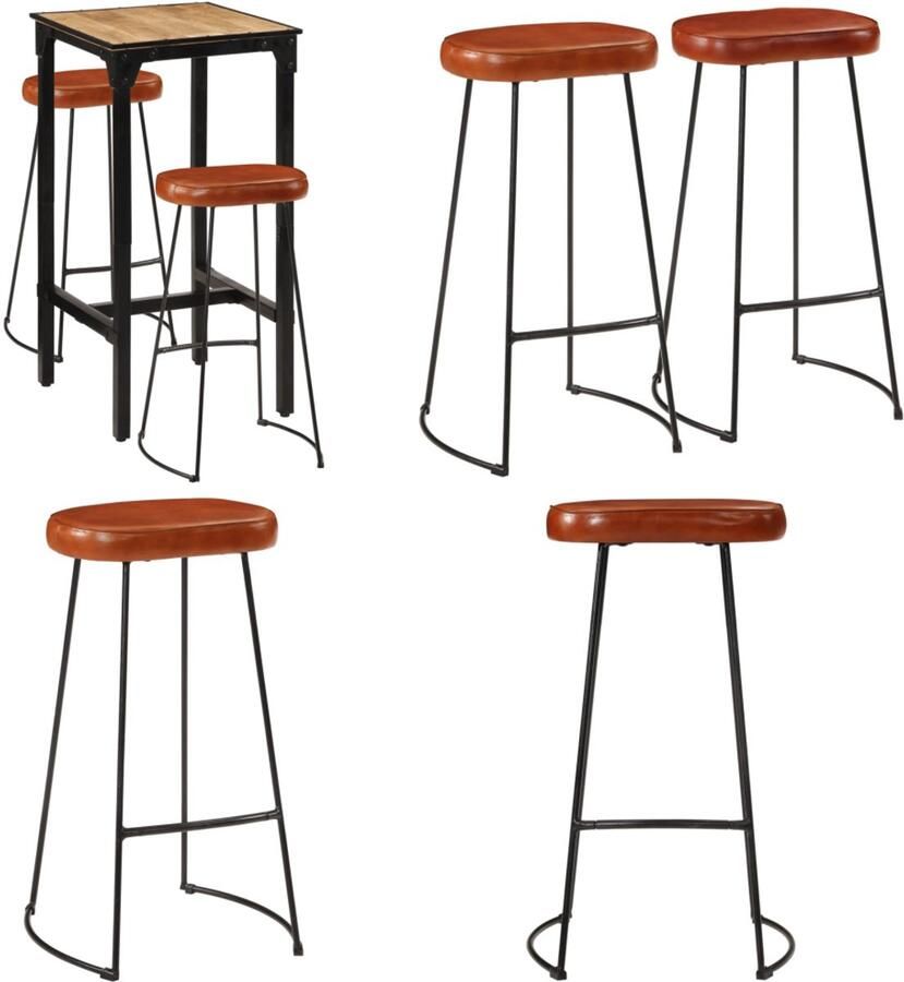 VidaXL 3-delige Barset massief ruw mangohout en metaal Barset Barsets Bar Set Bistroset