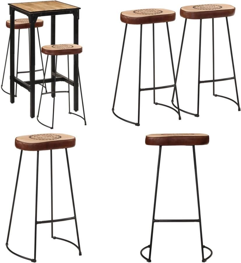 VidaXL 3-delige Barset massief ruw mangohout en metaal Barset Barsets Bar Set Bistroset