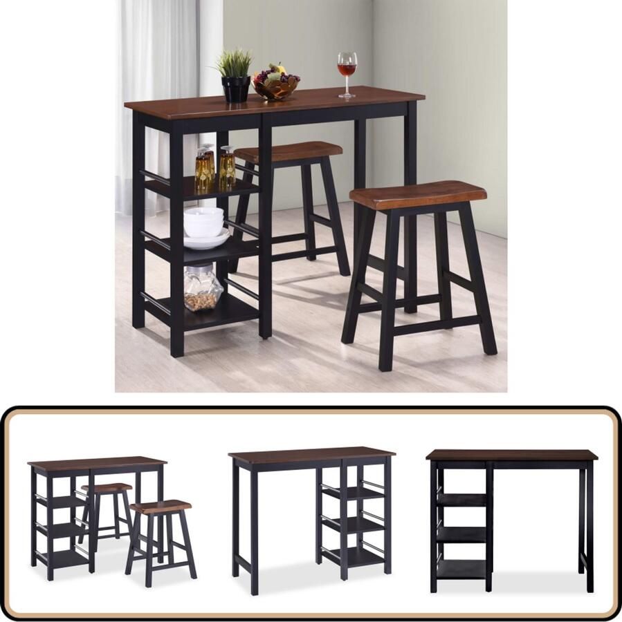 VidaXL 3-delige Barset MDF Zwart en Bruin Barset Houten Barset Colonial Barset Zwarte Barset Bruine Barset Bartafels Barkrukken Eetkamer Meubilair Woonkamer Meubilair