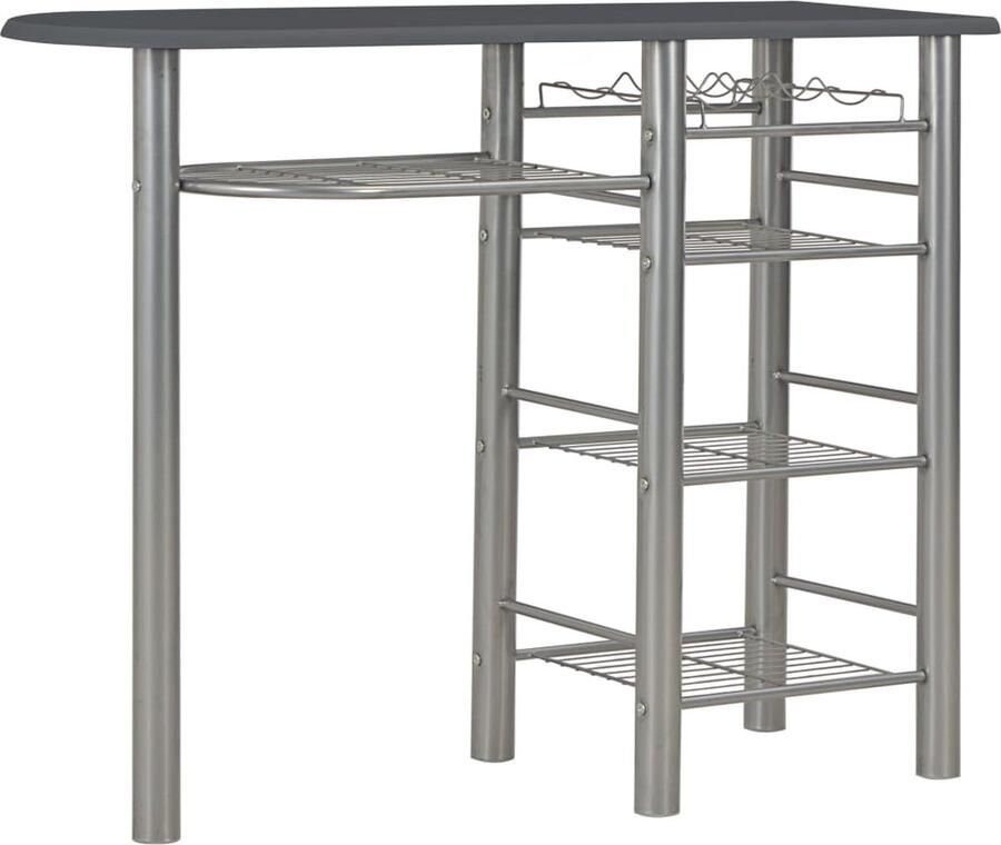 VidaXL 3-delige Barset met schappen zwart staal Bartafel Bistro Set Houten Barstoel Zwarte Barstool Metalen Bartafel Eetkamerset Buitenbar Terras Meubilair