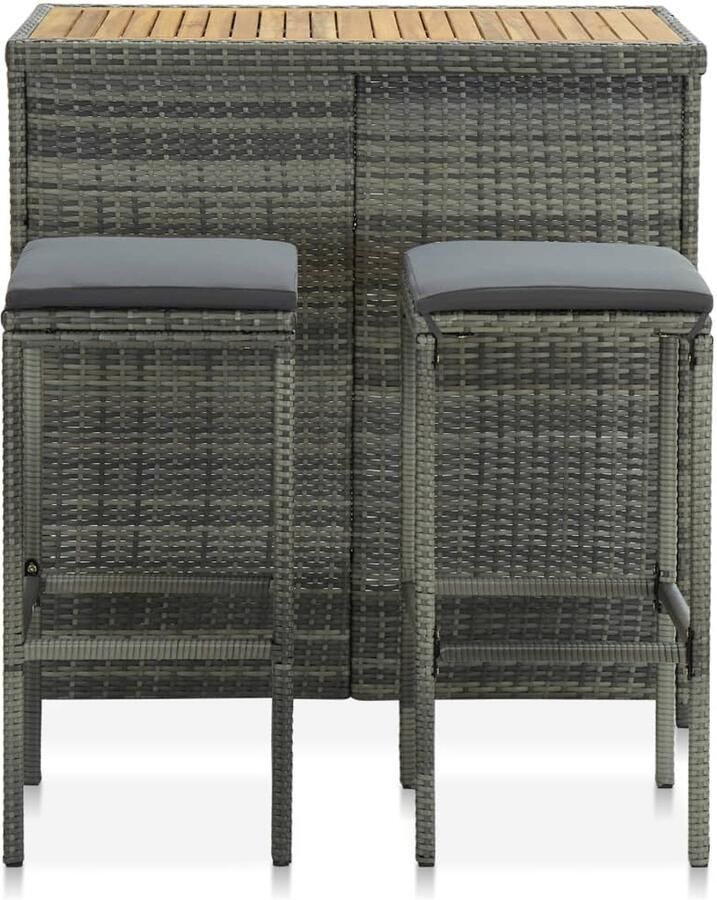 VidaXL 3-delige Barset Poly Rattan Grijs Barset Bistroset Buitenmeubilair Tuinmeubel Eetkamerstoel Lounge Set Terrasmeubel Acacia Hout Kunststof Meubel Metalen Meubel Grijze Bank