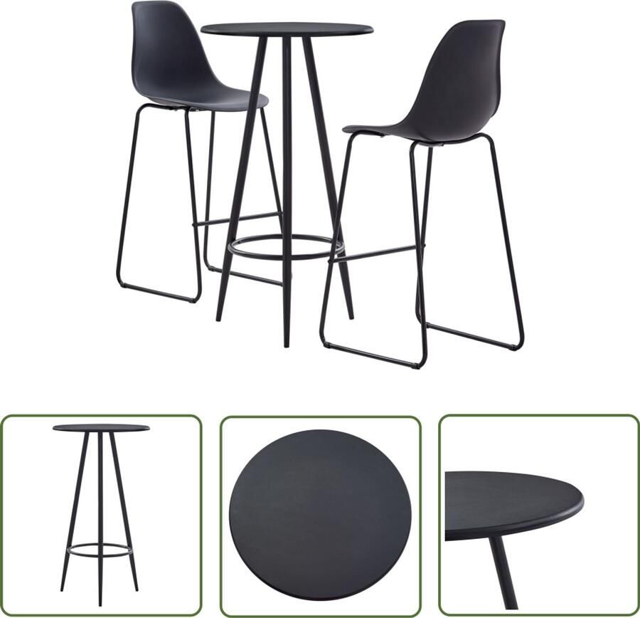 VidaXL 3-delige Barset Zwart MDF & Metaal Bartafel Barstoelen Zwarte Barset Moderne Barset Houten Bartafel Barset Met Stoelen Salon Meubels Kookeiland Accessoires Bistro Tafeltje