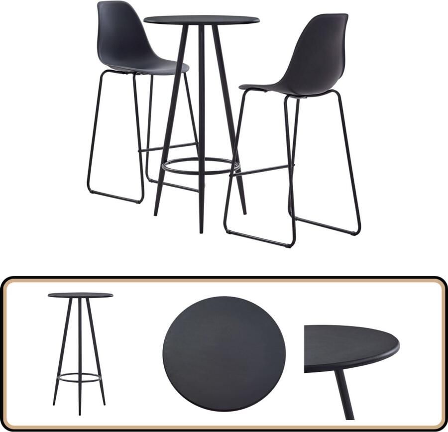 VidaXL -3-delige-Barset-kunststof-zwart