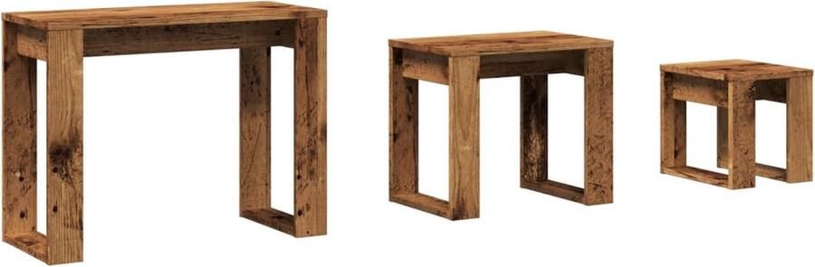 VidaXL 3-delige Bijzettafelset bewerkt hout oud houtkleurig