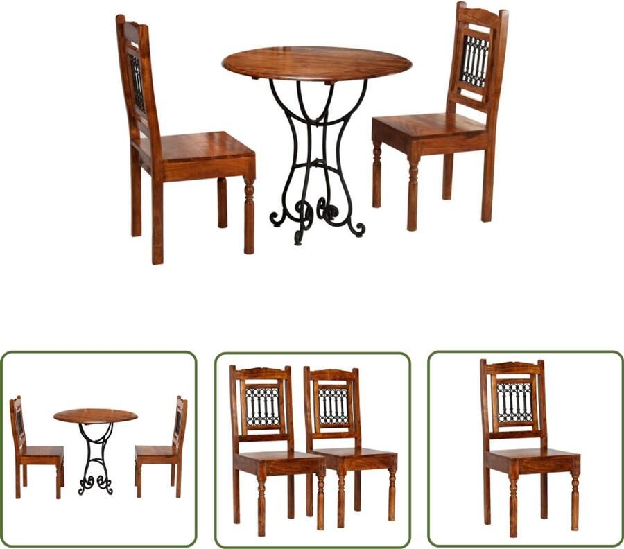VidaXL 3-delige Bistroset massief acaciahout Eetkamerstoel Acacia Meubels Houten Eettafel Bistroset Salontafel Vintage Meubilair Landelijke Woonstijl Handgemaakte Meubels