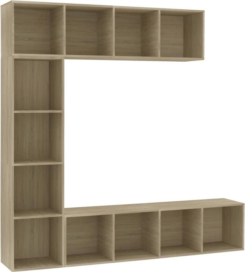 VidaXL -3-delige-Boekenkast- tv-meubelset-180x30x180-cm-eikenkleurig