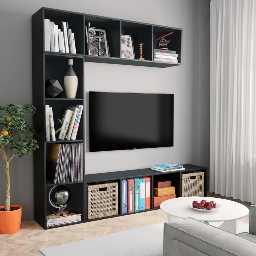 VidaXL -3-delige-Boekenkast- tv-meubelset-180x30x180-cm-zwart