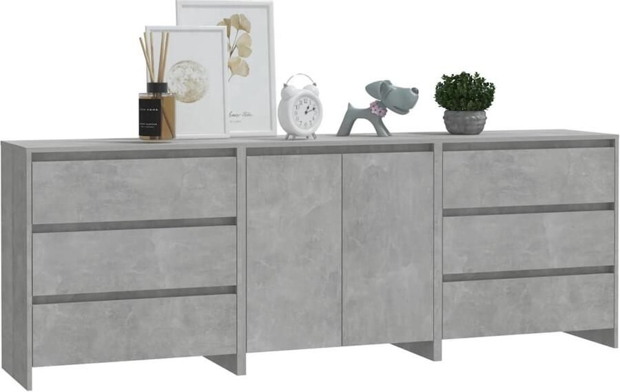 VidaXL 3-delige Dressoir Set Betongrijs Hout Dressoir Opbergkast Kast Woonkamerinrichting Slaapkamerinrichting