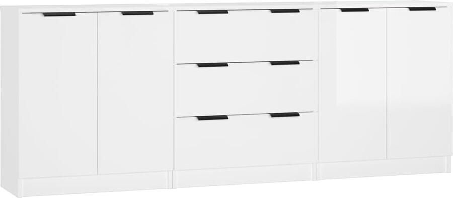 VidaXL 3-delige Dressoirenset Hoogglans Wit Dressoir Witte Dressoir Houten Dressoir Minimalistisch Dressoir Opberg Dresser