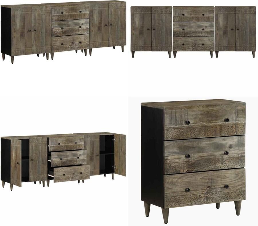 VidaXL 3-delige Dressoirs 60x33 5x75 cm massief mango lichtgrijs Dressoir Dressoirs Kast Wandkast