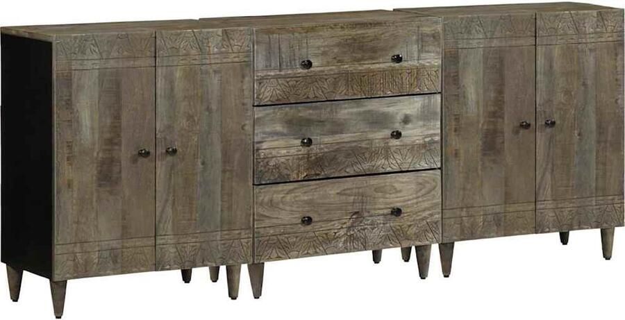 VidaXL 3-delige Dressoirs 60x33 5x75 cm massief mango lichtgrijs