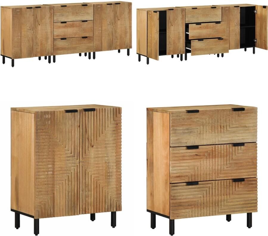 VidaXL 3-delige Dressoirs 60x33x75 cm massief mangohout bruin Dressoir Dressoirs Kast Wandkast