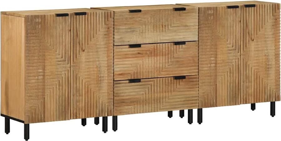 VidaXL 3-delige Dressoirs 60x33x75 cm massief mangohout bruin
