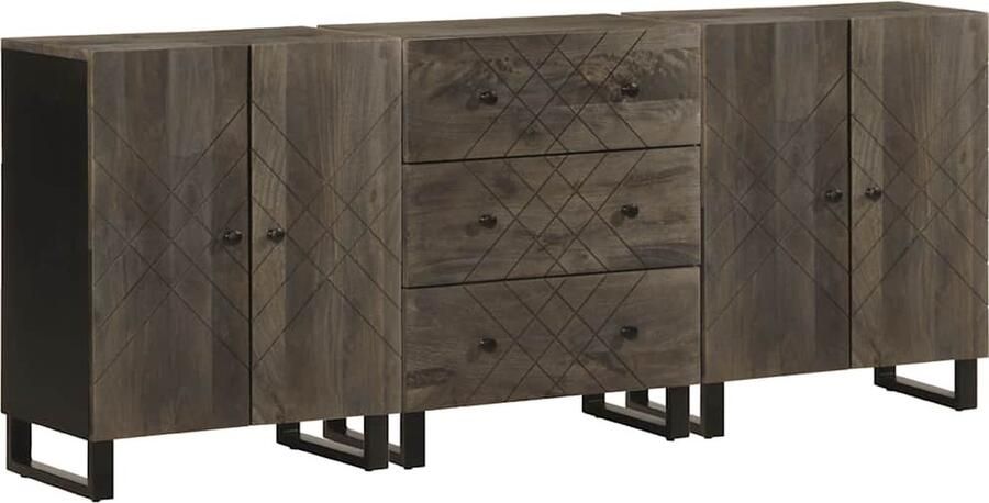 VidaXL 3-delige Dressoirs 60x33x75 cm massief mangohout zwart