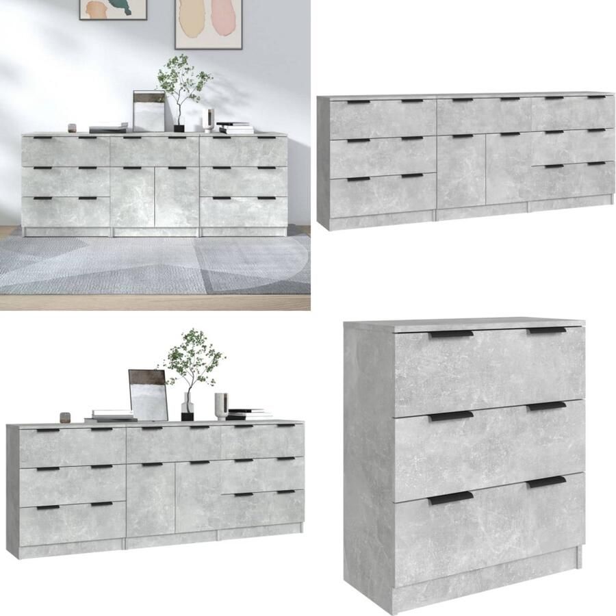 VidaXL 3-delige Dressoirs bewerkt hout betongrijs Dressoir Dressoirs Kast Wandkast