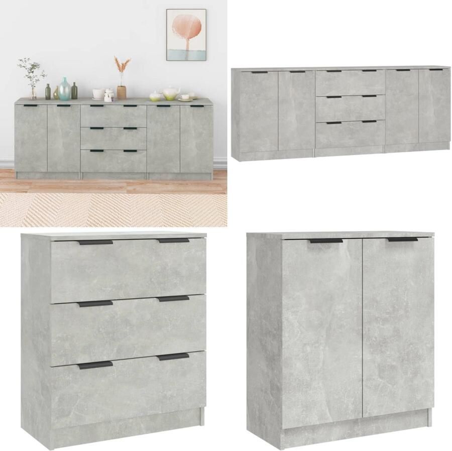 VidaXL 3-delige Dressoirs bewerkt hout betongrijs Dressoir Dressoirs Kast Wandkast - Foto 2