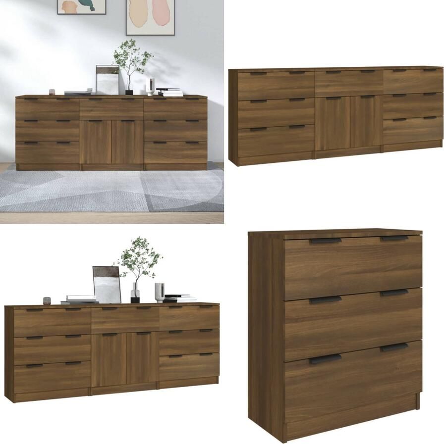 VidaXL 3-delige Dressoirs bewerkt hout bruin eikenkleur Dressoir Dressoirs Kast Wandkast - Foto 2