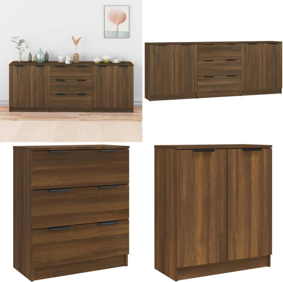 VidaXL 3-delige Dressoirs bewerkt hout bruin eikenkleur Dressoir Dressoirs Kast Wandkast