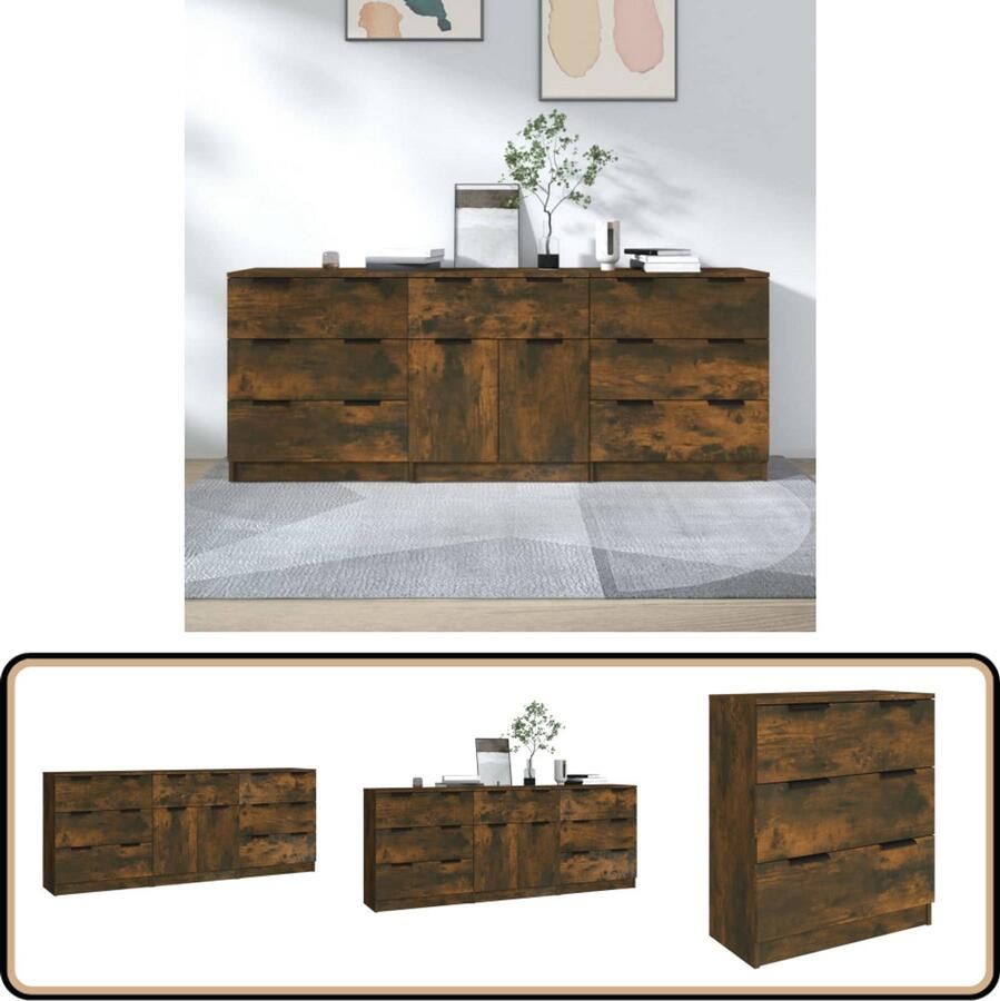 VidaXL Dressoirs 3-delig Bewerkt hout Gerookt eiken Dressoir Houten Dressoir Vintage Dressoir Landelijke Dressoir Multifunctionele Kast - Foto 2