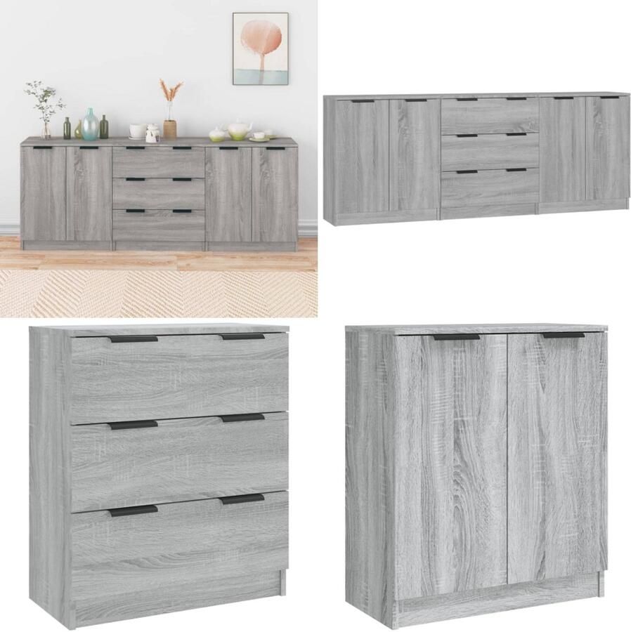 VidaXL 3-delige Dressoirs bewerkt hout grijs sonoma eiken Dressoir Dressoirs Kast Wandkast