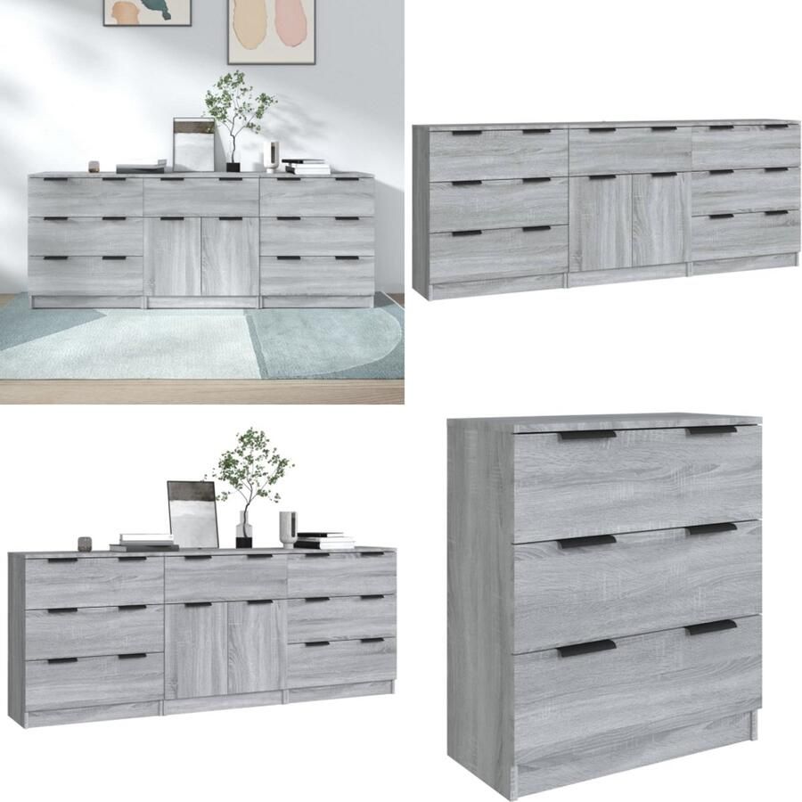 VidaXL 3-delige Dressoirs bewerkt hout grijs sonoma eikenkleurig Dressoir Dressoirs Kast Wandkast