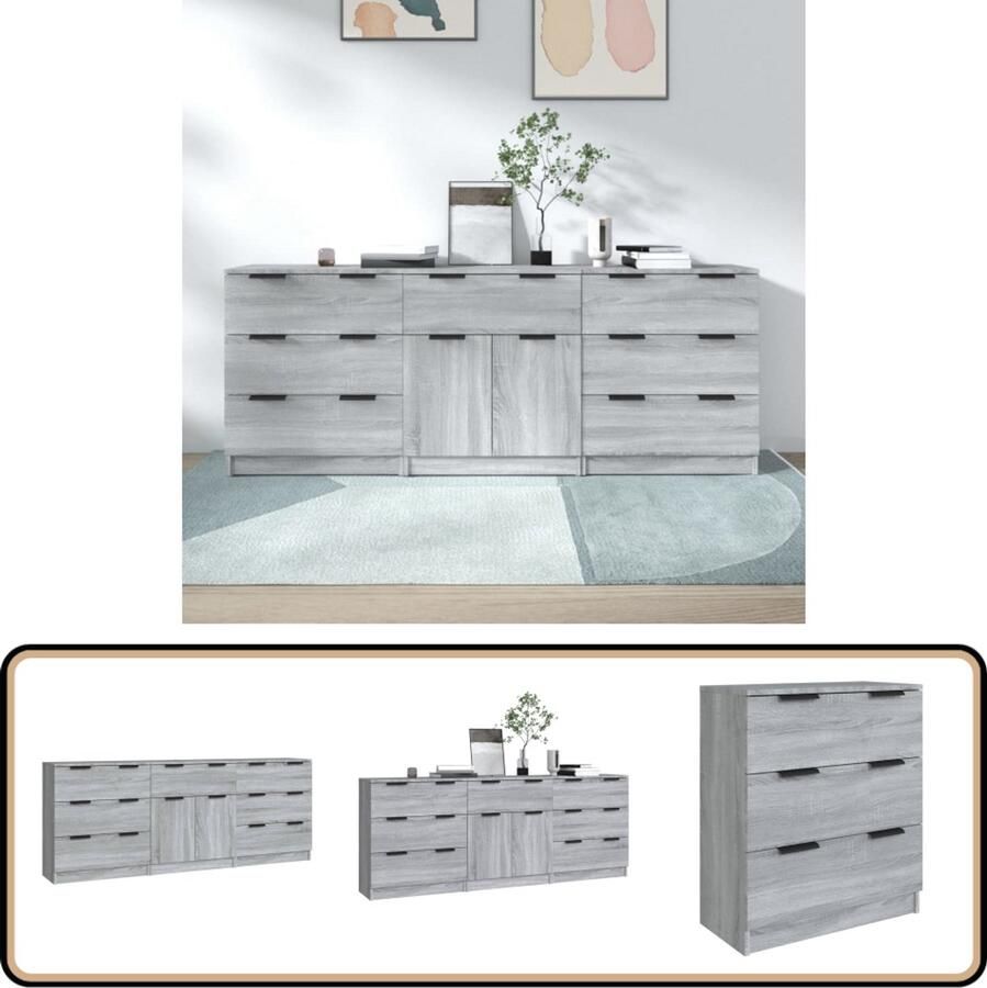 VidaXL 3-delige Dressoirs Grijs Sonoma Eiken Dressoir Houten Dressoir Grijze Dressoir Salontafel Tv Tafel