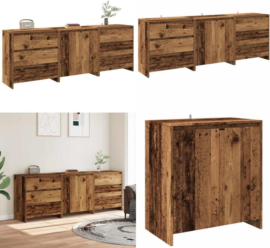 VidaXL 3-delige Dressoirs bewerkt hout oud houtkleurig Dressoir Dressoirs Opbergkast Wandkast