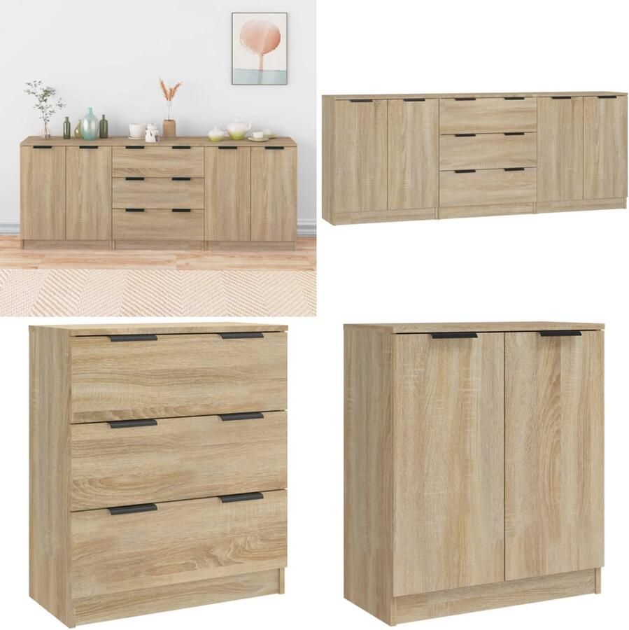 VidaXL 3 st Dressoirs bewerkt hout sonoma eikenkleurig Dressoir Dressoirs Kast Wandkast