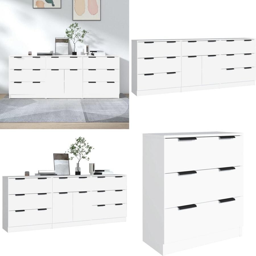 VidaXL 3-delige Dressoirs bewerkt hout wit Dressoir Dressoirs Kast Wandkast