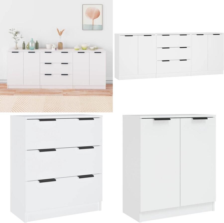 VidaXL 3-delige Dressoirs bewerkt hout wit Dressoir Dressoirs Kast Wandkast