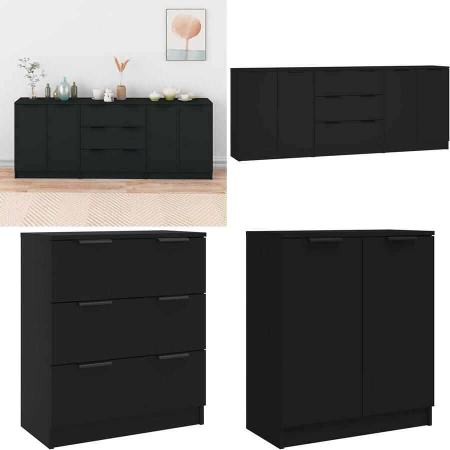 VidaXL 3-delige Dressoirs bewerkt hout zwart Dressoir Dressoirs Kast Wandkast