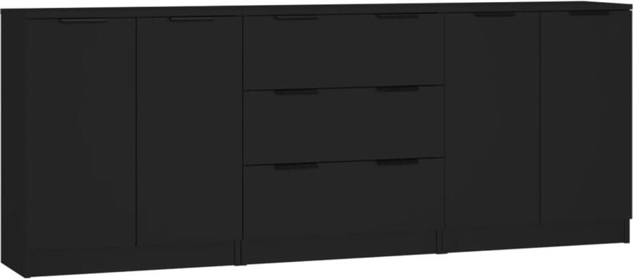 VidaXL Dressoir Set Zwart Bewerkt Hout 3 Delig Dressoir Houten Dressoir Black Furniture Tv Stand Salontafel
