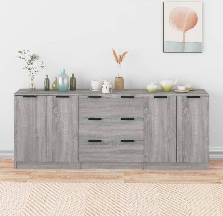 VidaXL 3-delige Dressoirs Grijs Sonoma Eiken Dressoir Grijze Dressoir Houten Dressoir Salontafel Tv Tafel - Foto 2