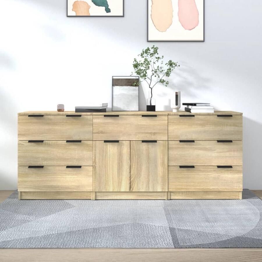 VidaXL 3-delige Dressoirs Sonoma Eiken Bewerkte Hout Dressoir Houten Dressoir Sonoma Eiken Dressoir Salontafel Tv Tafel