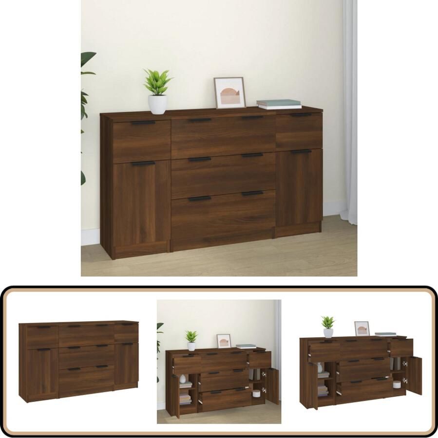 VidaXL 3-delige dressoirset Bruineiken hout Minimalistische Dressoir Houten Dressoir Bruineiken Dressoir Met Lade Dressoir Met Kastdeur