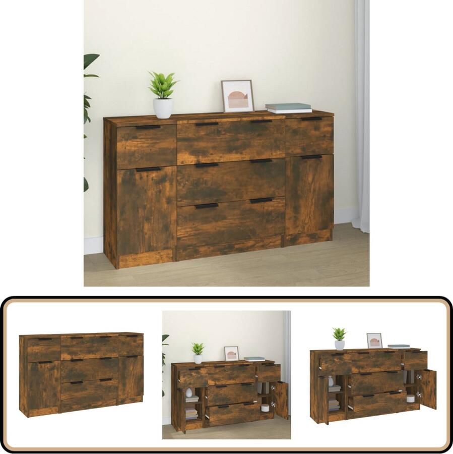 VidaXL Dressoirset 3-delig Gerookt Eiken Minimalistisch Design Dressoir Houten Kast Bergruimte Landelijk Interieur