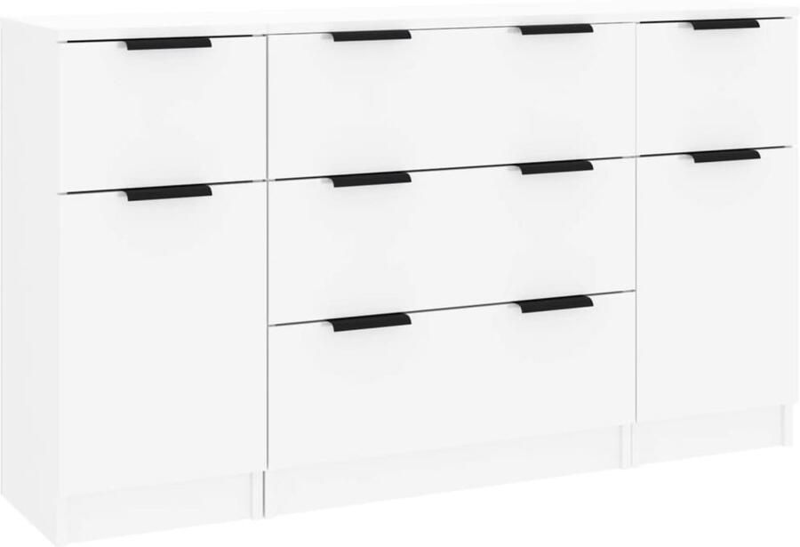 VidaXL Dressoirset Hoogglans Wit 3-Delig Wit Dessoir Dressoir Set Houten Dressoir Moderne Kast Minimalistisch Design