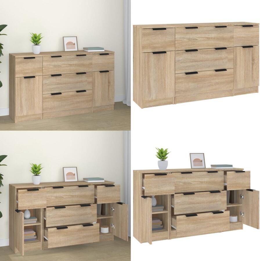 VidaXL 3-delige Dressoirset bewerkt hout sonoma eiken Dressoir Dressoirs Kast Wandkast