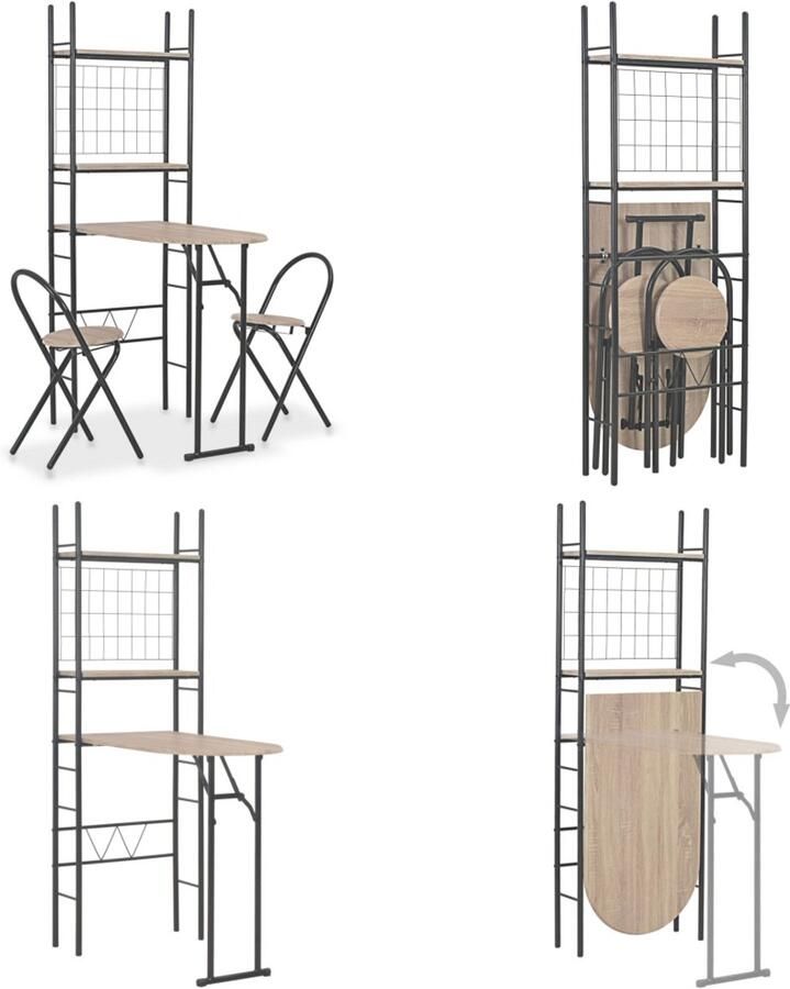 VidaXL 3-delige Eethoek inklapbaar met opbergrek MDF en staal Eetset Eetsets Eethoek Eethoeken
