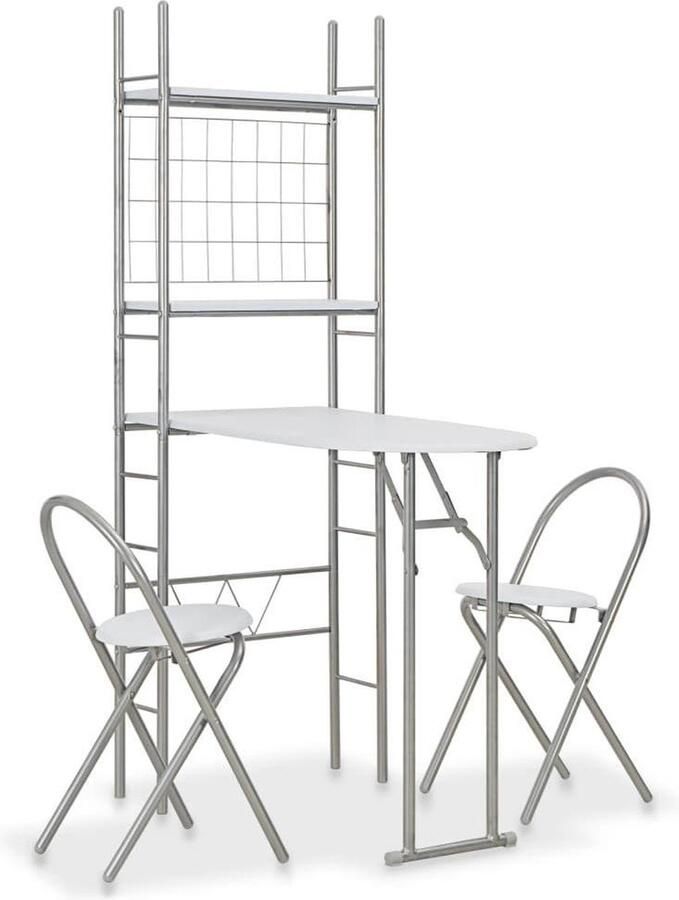 VidaXL -3-delige-Eethoek-inklapbaar-met-opbergrek-MDF-en-staal-wit