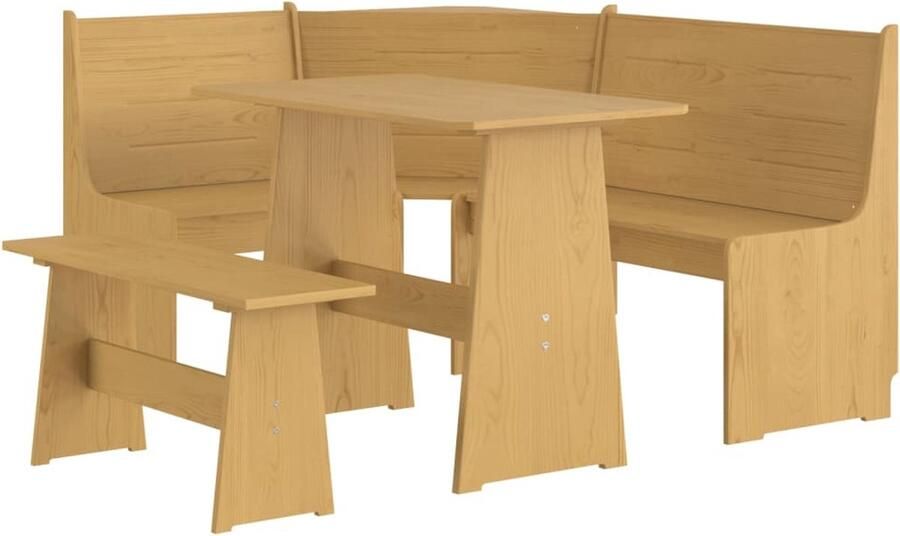 VidaXL 3-delige Eethoek REINE honingbruin hout Eetkamerstoel Eettafel Hoeksofa Salontafel Grenoble Meubels Bruine Meubels Houten Meubels - Foto 2