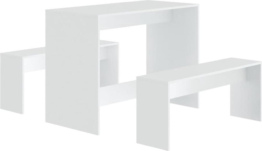 VidaXL 3-delige Eethoek Wit Bewerkt Hout Eetkamerstoel Eettafel Houten Meubels Salontafel Woonkamerinrichting Keukenaccessoires Dining Room Furniture White Furniture