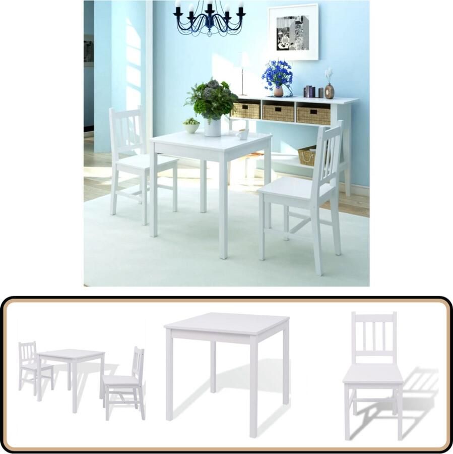 VidaXL 3-delige Eethoek Wit Grenenhout Eetkamerset Eethoek Houten Eethoek VitaXL Eethoek Eettafel Stoelen Granenhout Meubilair